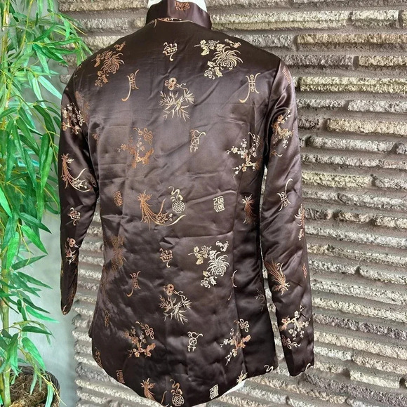 Vintage Chinese Brown Gold Brocade Puffer Quilted Jacket - Picture 2 of 10